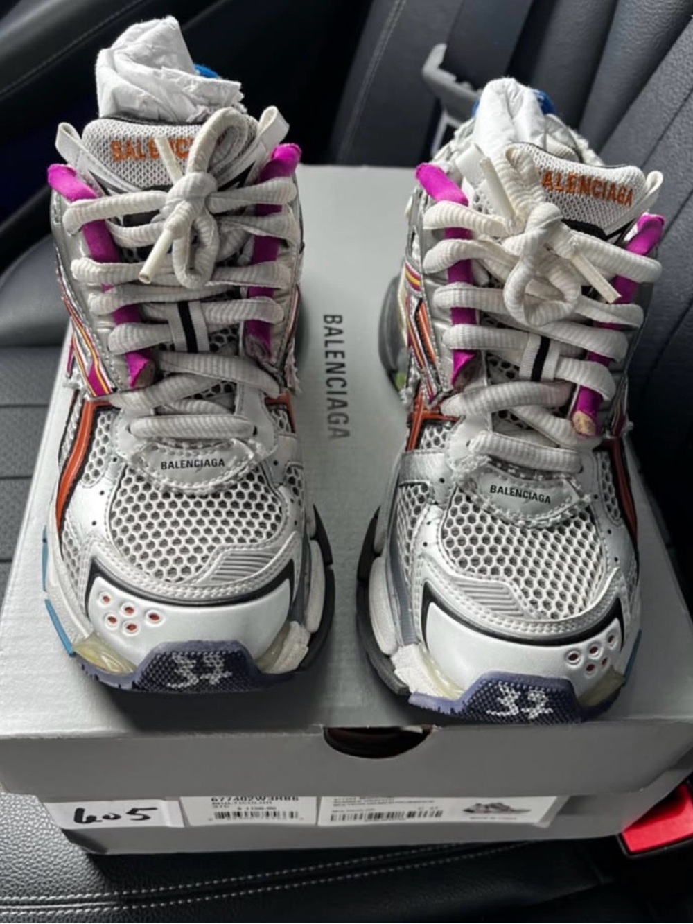 Balenciaga Kids Silver Sneakers with Pink and Orange Accents